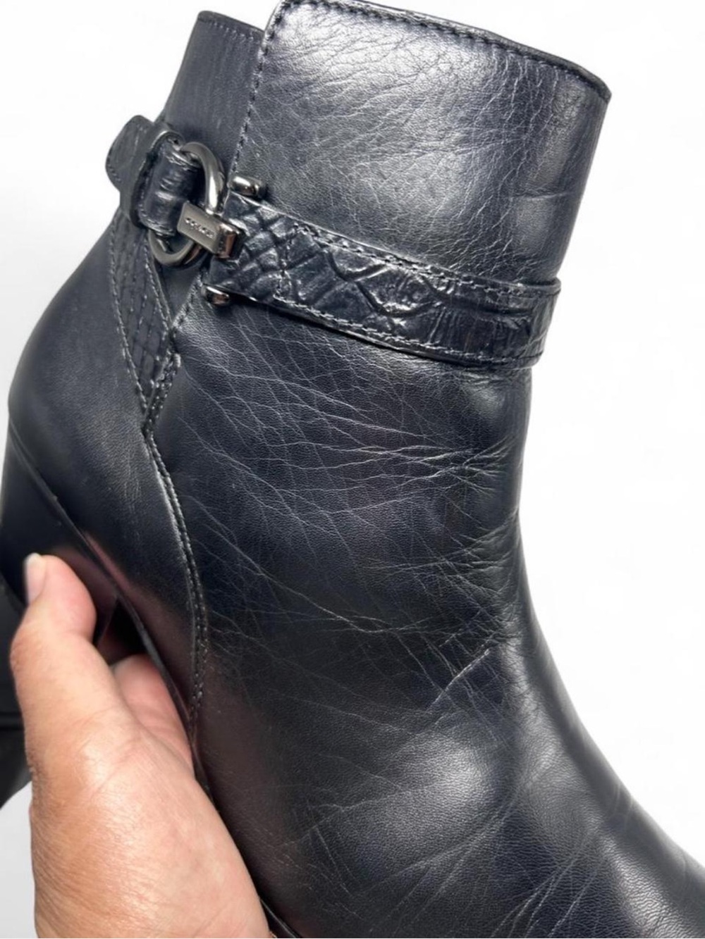 Coach Paulina ankle boots in black leather, embossed snake belt detail, 8.5 - Picture 8 of 8